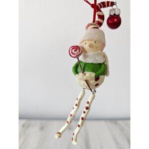 Glitter elf gnome jointed ornament candy cane Xmas tree